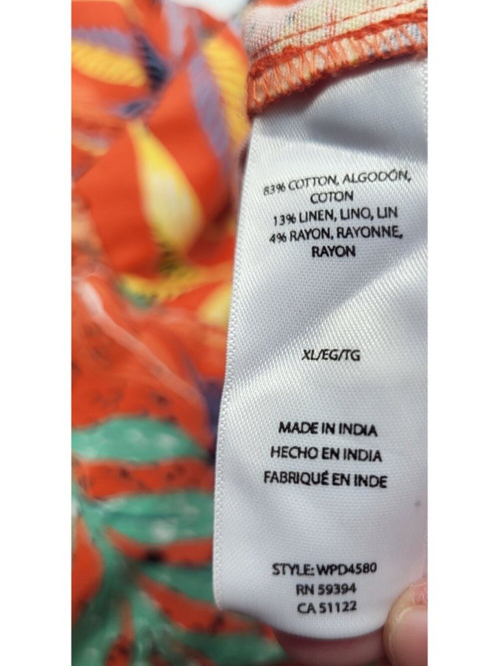 Beach Lunch Lounge XL Linen Blend Braided Strap Button Front Dress Tropical - Picture 4 of 9